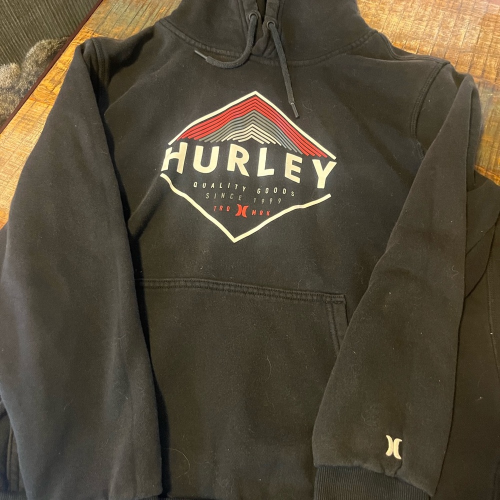 Hurley Black Hoodie with Red and White Logo